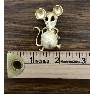 Vintage Signed Gerry's Mouse Pin/Pendant Rhinestone Eyes Gold Tone